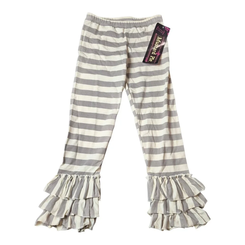 Mustard Pie Girls Size 7 Leggings Lot of 3 Ruffle Ruched Damask Stripe NWT